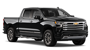 Chevrolet Silverado High Country Midnight Edition in black, front three-quarter studio view