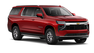 Red Chevrolet Suburban SUV studio image, front three-quarter view